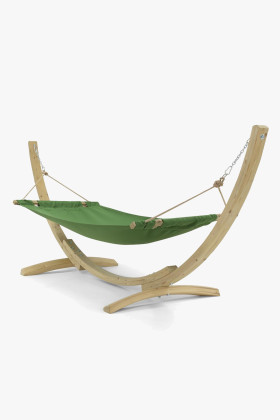 Komplett lucfenyő állványos poliészter függőágy szett kültéri